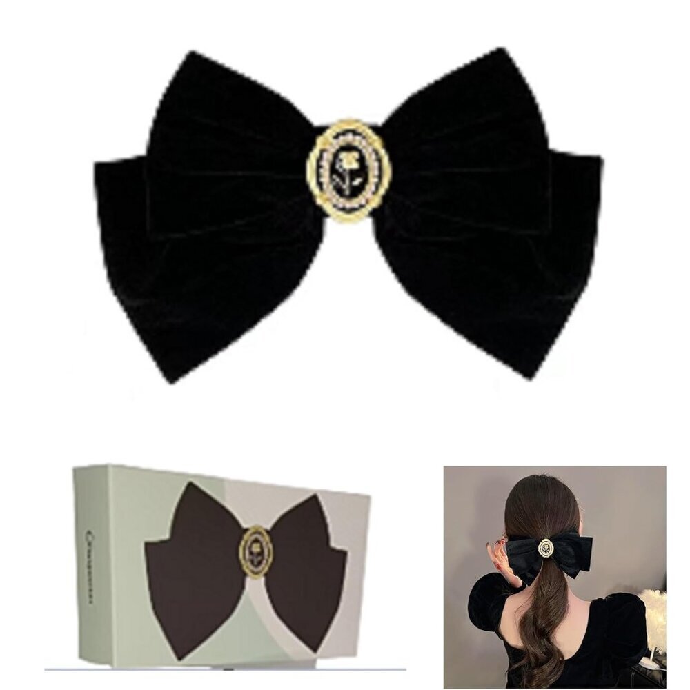 Elegant Black Hair Bows and Clips for Women, Luxury Feminine Design, 2025 Black